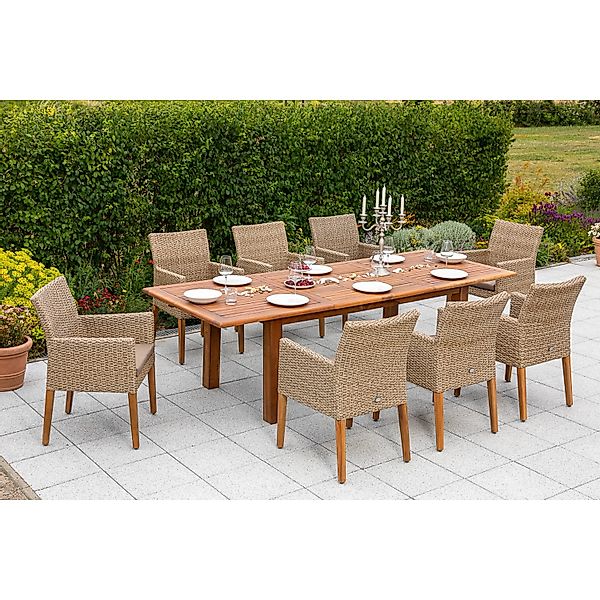 Merxx Ranzano Set 9-tlg. 8 Sessel Doppel-Gartentisch Ausziehbar günstig online kaufen