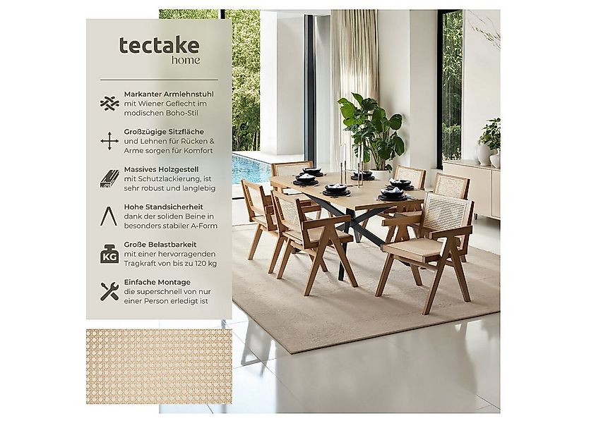 tectake Esszimmerstuhl Holzstuhl Lissy mit Wiener Geflecht im Boho-Stil (Se günstig online kaufen