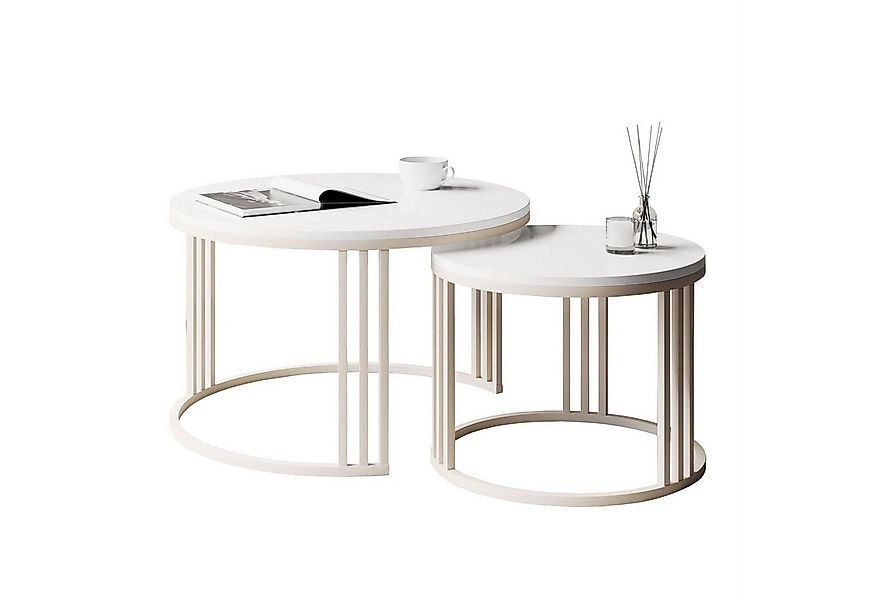 Lookway Couchtisch LORI 2in1 HOCHGLANZ, runder Couchtisch mit kaschmirfarbe günstig online kaufen