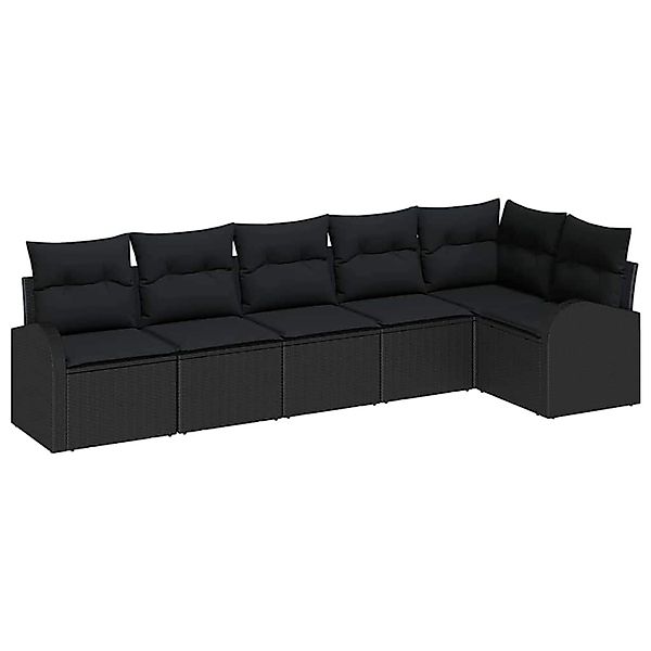 vidaXL Garten-Sofa-Set mit Kissen 6-Tlg Schwarz Poly Rattan 3354732 günstig online kaufen
