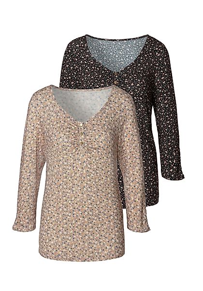Vivance 3/4-Arm-Shirt mit kurzer Zierknopfleiste (2er-Pack) günstig online kaufen