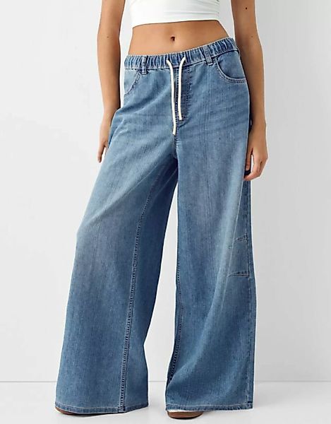 Bershka Wide-Leg-Jeans Im Jogginghosen-Stil Damen 34 Ausgewaschenes Blau günstig online kaufen