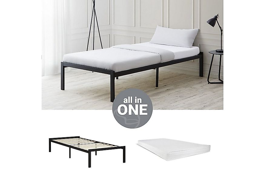 Homestyle4u Metallbett 90x200 140x200 Schwarz Bettgestell vintage Bodenfrei günstig online kaufen