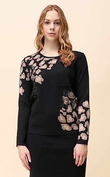 Passioni Strickpullover mit Leopardenmuster und Strassdetails günstig online kaufen