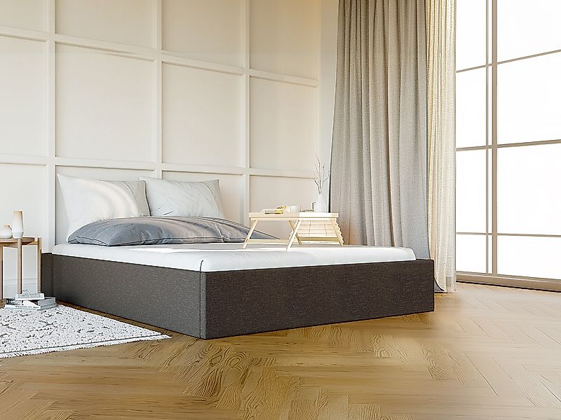 Bettgestell mit Bettkasten - 180 x 200 cm - Stoff - Anthrazitgrau - PONTOS günstig online kaufen