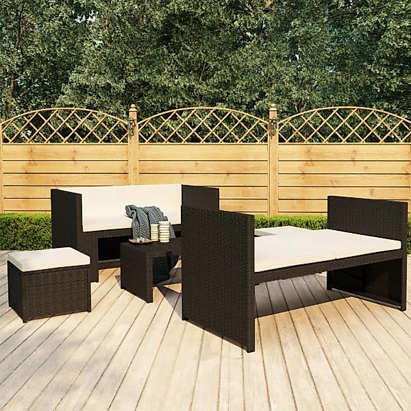 5-tlg. Garten-lounge-set Mit Auflagen Poly Rattan Schwarz günstig online kaufen