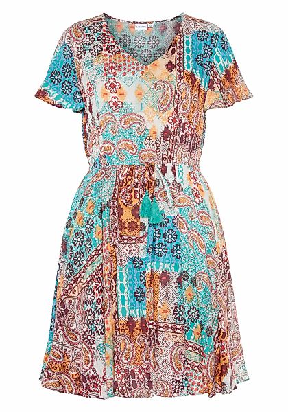 LASCANA Druckkleid, aus gekreppter Viskose, farbenfrohes Sommerkleid, Stran günstig online kaufen