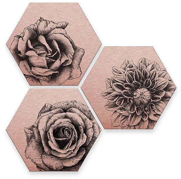Wall-Art Mehrteilige Bilder "Florales Blumen Set Kupfer", Q, (Set, 3 St.), günstig online kaufen