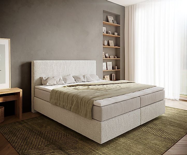 DELIFE Boxspringbett Dream-Well, Bouclé Creme-Weiß 180x200 günstig online kaufen
