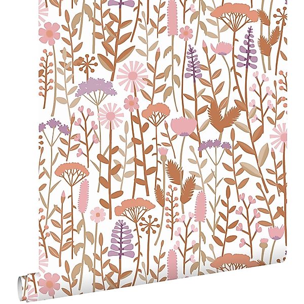 ESTAhome Tapete Feldblumen Terrakotta Lila und Rosa 50 x 900 cm günstig online kaufen