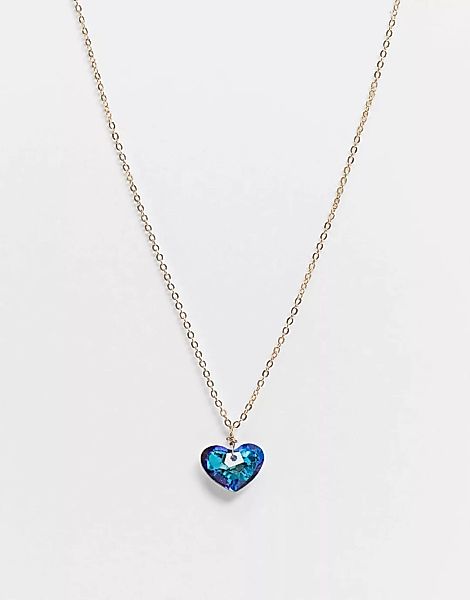 ASOS DESIGN – Goldfarbene Halskette mit blauem, herzförmigem Schmuckstein günstig online kaufen