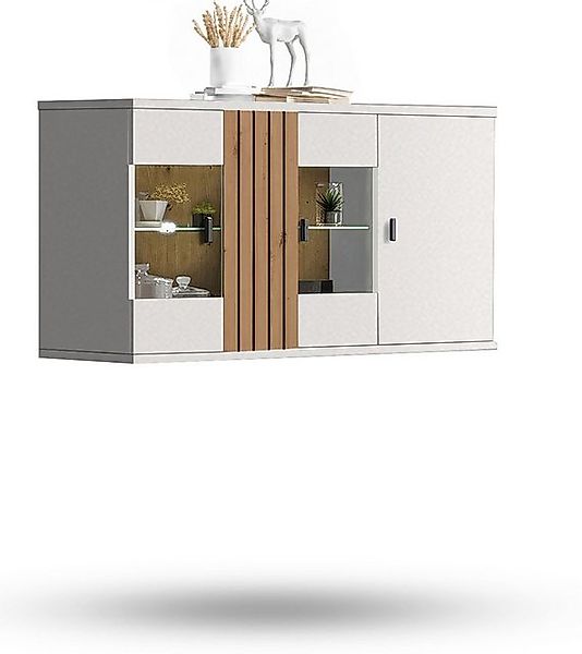 Forestdream Hängevitrine in Weiss/Lamellen Artisan Eiche Dekor - B/H/T 110 günstig online kaufen
