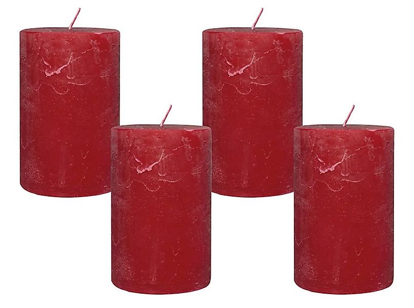 4 Rustic Stumpenkerzen Premium Kerze Rot 6x10cm - 38 Std Brenndauer günstig online kaufen