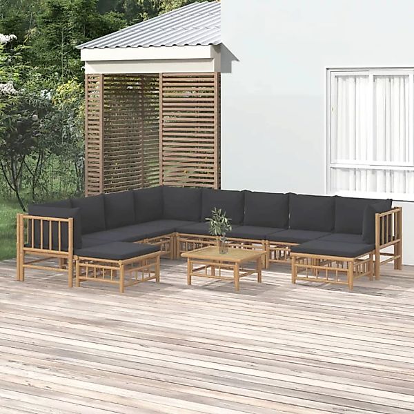 Vidaxl 11-tlg. Garten-lounge-set Mit Dunkelgrauen Kissen Bambus günstig online kaufen
