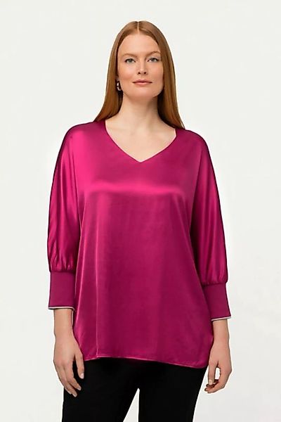 Ulla Popken Druckbluse Bluse Satin V-Ausschnitt 3/4-Fledermausärmel günstig online kaufen