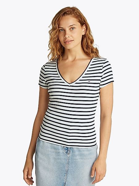 Tommy Jeans Kurzarmshirt TJW SLIM ESSENTIAL RIB V SS mit gerippter Struktur günstig online kaufen