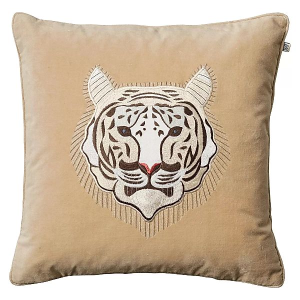 Embroidered Tiger Kissenbezug 50 x 50cm Beige günstig online kaufen