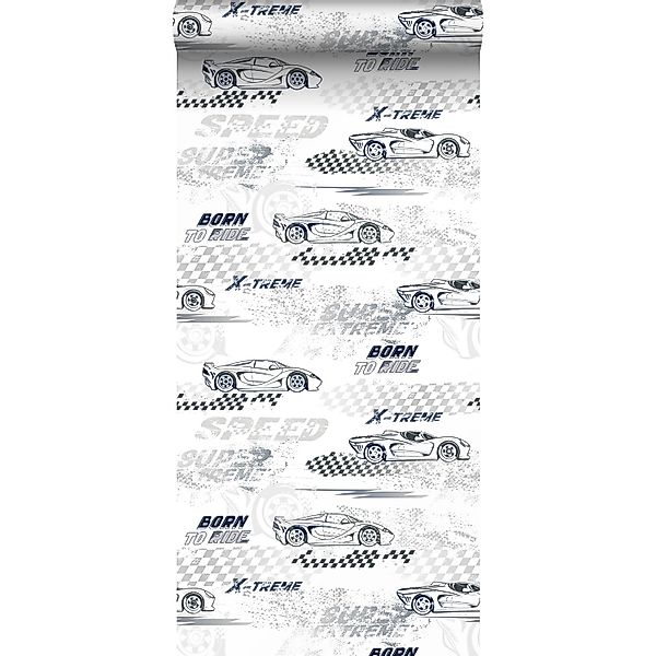 Sanders & Sanders Tapete Rennwagen Schwarz-Weiß 50 x 900 cm günstig online kaufen