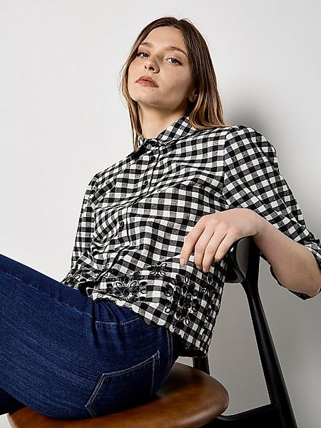 Apricot Karobluse Gingham-Hemd mit besticktem Saum günstig online kaufen