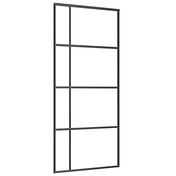 vidaXL Schiebetür ESG-Glas und Aluminium mattiert 90x205 cm Schwarz 151683 günstig online kaufen