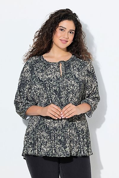 Ulla Popken Tunika Plissee-Bluse Paisley Rundhals günstig online kaufen