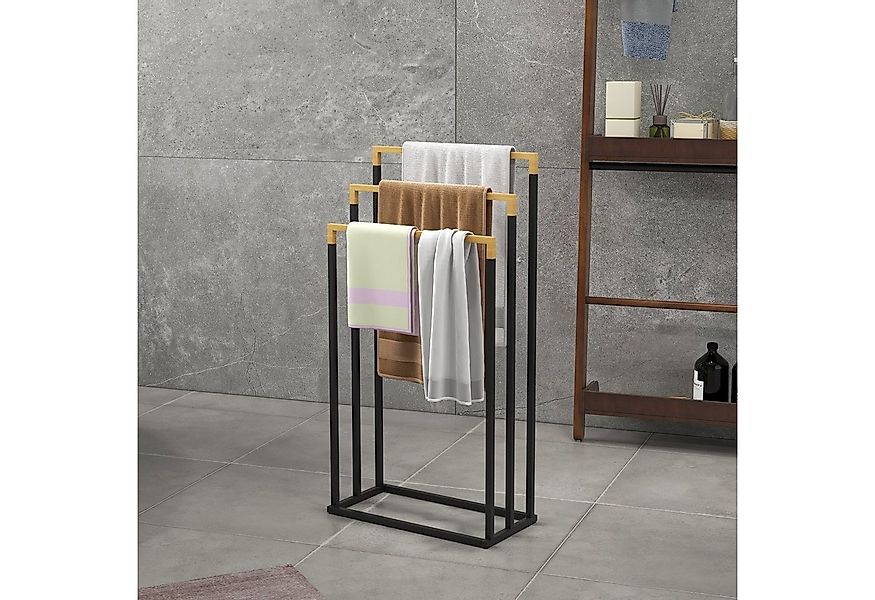 Kleankin Handtuchhalter mit 3 Handtuchstangen, für Badezimmer, Stahl, Bambu günstig online kaufen