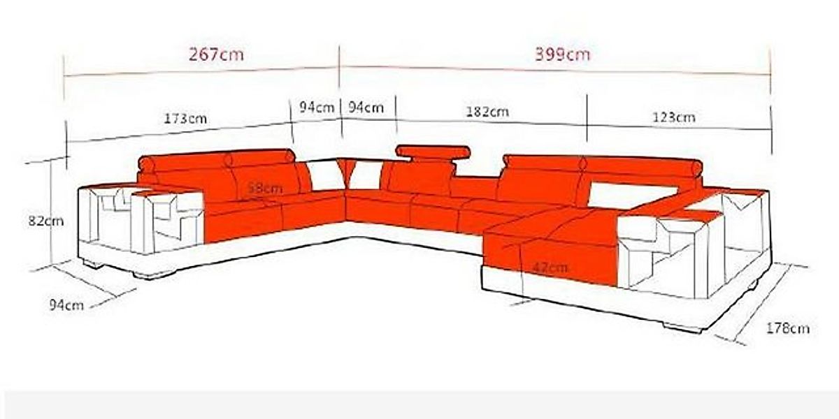 Xlmoebel Ecksofa XXL Ecksofa mit Lederverarbeitung und integriertem USB-Ans günstig online kaufen