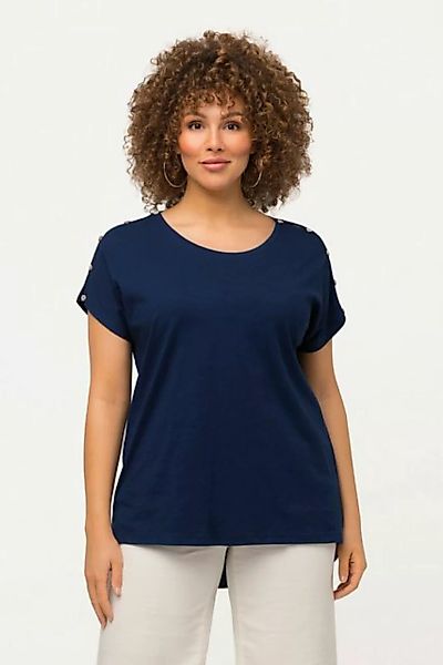 Ulla Popken Rundhalsshirt T-Shirt Knöpfe Cut-Outs Oversized Rundhals Halbar günstig online kaufen