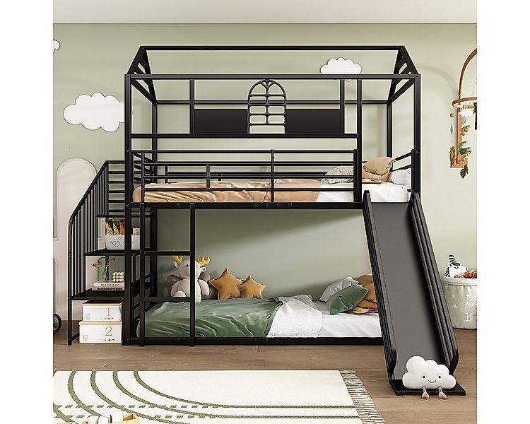 XDeer Kinderbett Etagenbett mit Dach Fenster Rutsche und Seitenleiter, Eise günstig online kaufen