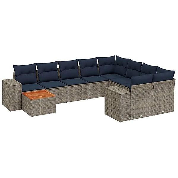 vidaXL 10-Tlg Gartensofa-Set mit Kissen Grau Polyrattan 3225613 günstig online kaufen