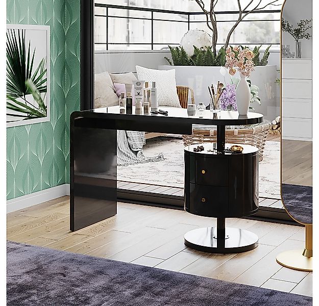Vicco Schminktisch Lara, Schwarz Hochglanz, 120 cm mit 2 Schubladen günstig online kaufen