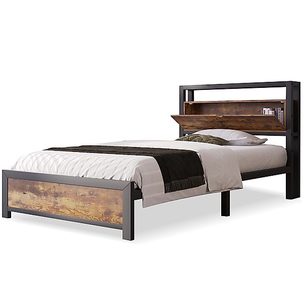 Flieks Metallbett, Einzelbett mit Stauraumfach 90x200cm günstig online kaufen