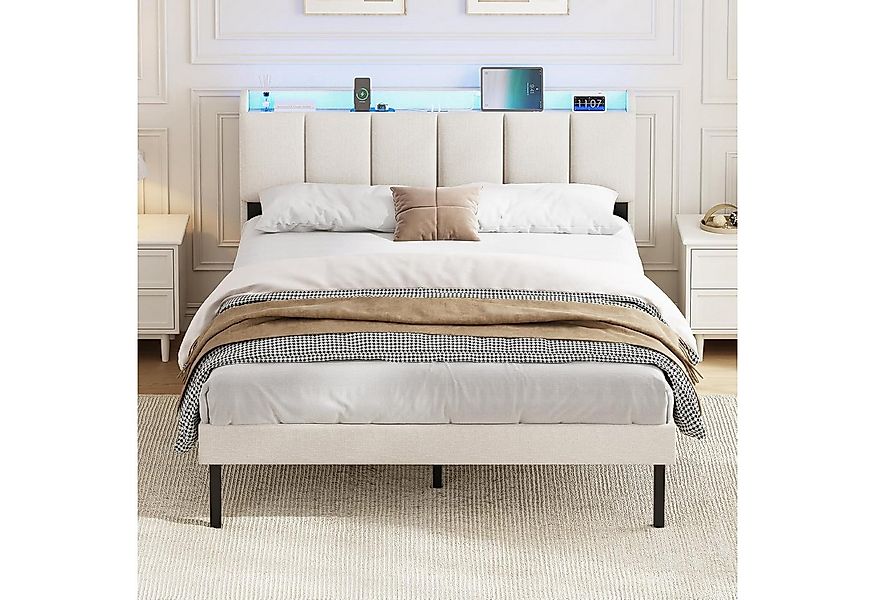 MSMASK Polsterbett Jugendbett mit LED-Beleuchtung und Ladestation (1-tlg., günstig online kaufen