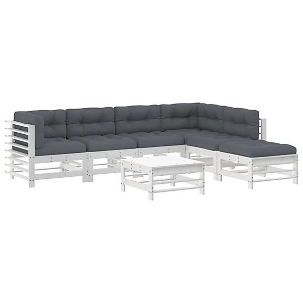 vidaXL 7-tlg Garten-Lounge-Set mit Kissen Weiß Massivholz Modell 8 günstig online kaufen