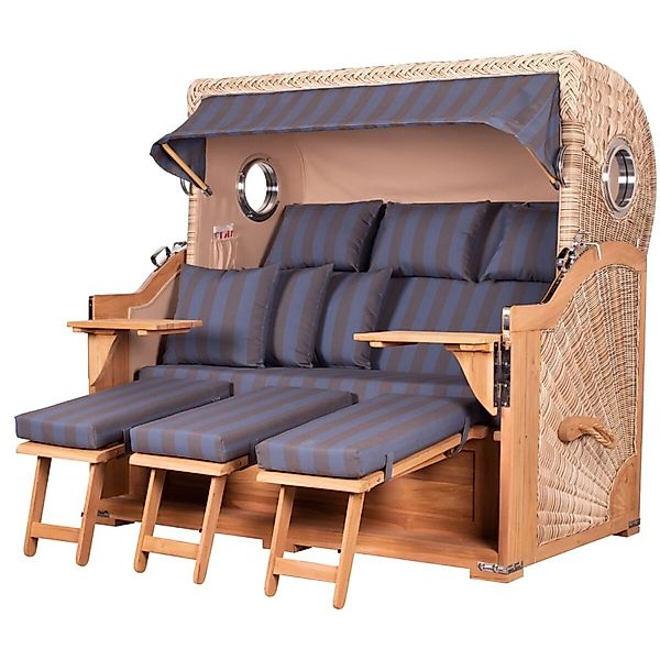 bene,iving Strandkorb Komplettset Königssee 3 Sitzer Teak Bullauge PE Shell günstig online kaufen