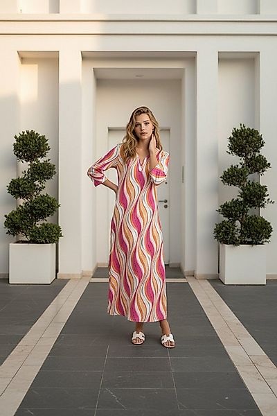 Zuckerwatte Druckkleid mit 3/4 Ärmel aus fließender Viskose günstig online kaufen