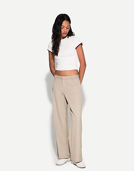 Bershka Wide Leg Tailoring-Hose Damen 34 Beige günstig online kaufen