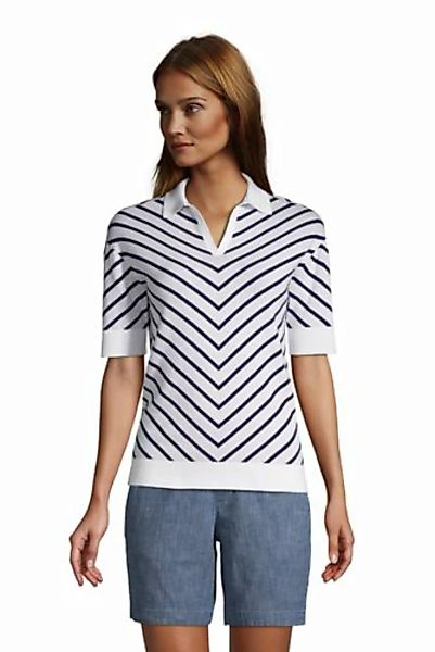 Feinstrick-Poloshirt Gemustert, Damen, Größe: L Normal, Weiß, Baumwolle, by günstig online kaufen