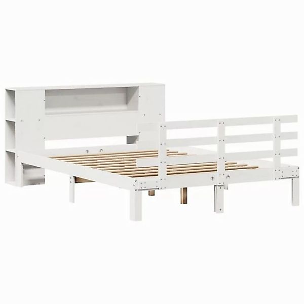 vidaXL Bett Massivholzbett mit Regal ohne Matratze Weiß 150x200 cm Kiefer günstig online kaufen