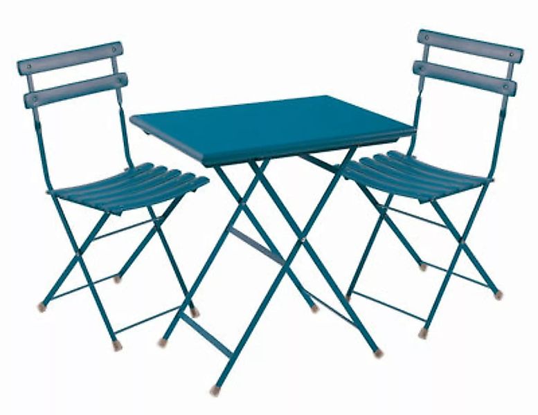 Tisch und Sitzgarnitur Arc en Ciel metall blau Set aus 2 Stühlen + 1 Tisch günstig online kaufen