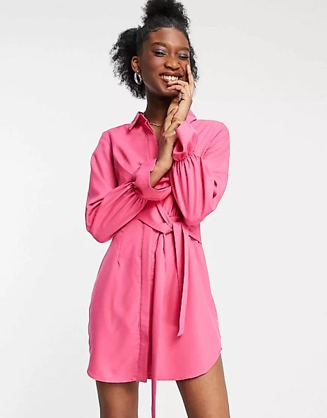 In The Style x Billie Faiers – Drapiertes Hemdkleid mit Bindedetail vorne i günstig online kaufen
