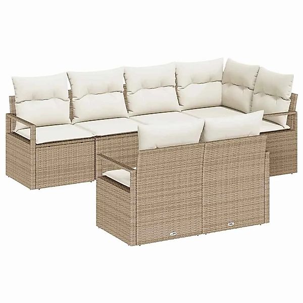 vidaXL Gartensofa-set mit Kissen 7-Tlg Beige und Weiß Poly-Rattan 3355090 günstig online kaufen