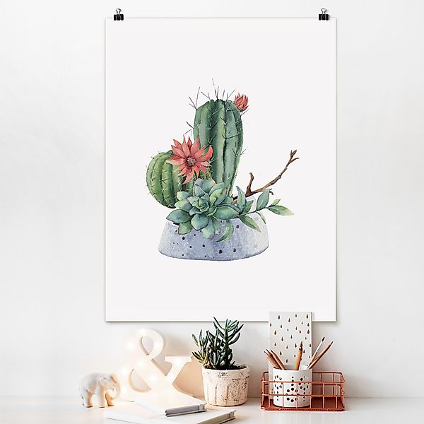 Poster Aquarell Kakteen Illustration günstig online kaufen