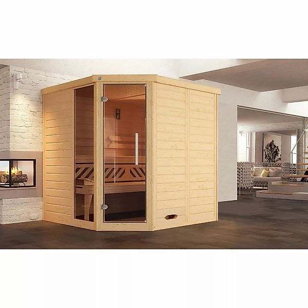 Weka Massivholzelementsauna Kemi Eck 1 Glastür/Fenster günstig online kaufen