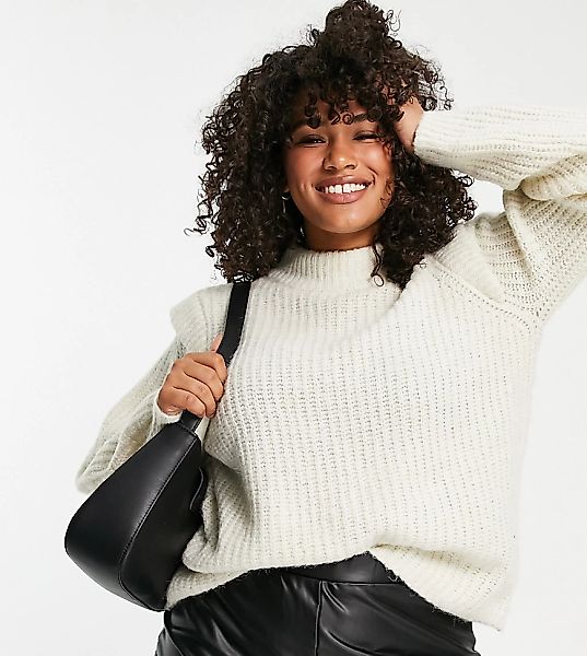 Vero Moda Curve – Hochgeschlossener Pullover in Creme mit strukturierten Sc günstig online kaufen