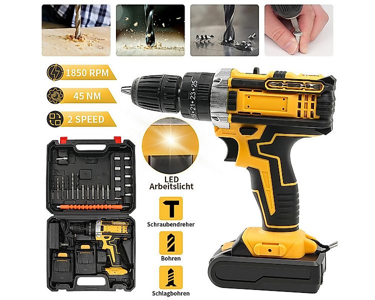 LifeImpree Akku-Bohrschrauber Akku bohrschrauber mit 2x 1500mAh Akkus, 45 N günstig online kaufen