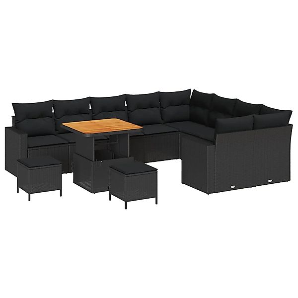vidaXL Gartensofa-Set mit Kissen 13 Stk Schwarz Poly-Rattan 3363599 günstig online kaufen
