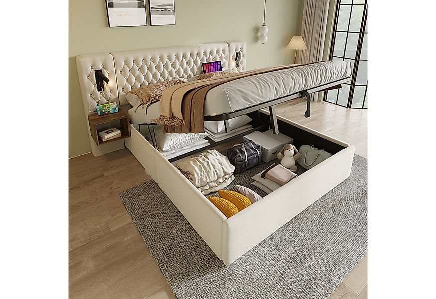 Flieks Polsterbett, Hydraulisches Doppelbett 180×200cm 2 Nachttische Leseli günstig online kaufen