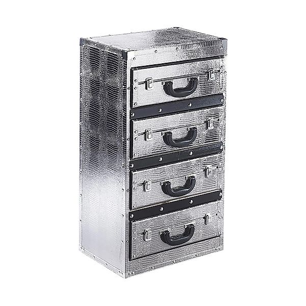 Kobolo Kommode Regal in Kofferoptik Silberfarben 4 Fächer Kunstleder und Ho günstig online kaufen