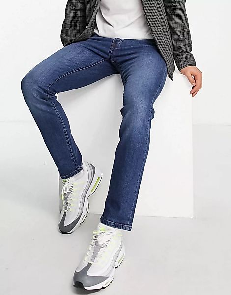 Topman – Schmal geschnittene Stretch-Jeans in mittlerer Waschung-Blau günstig online kaufen